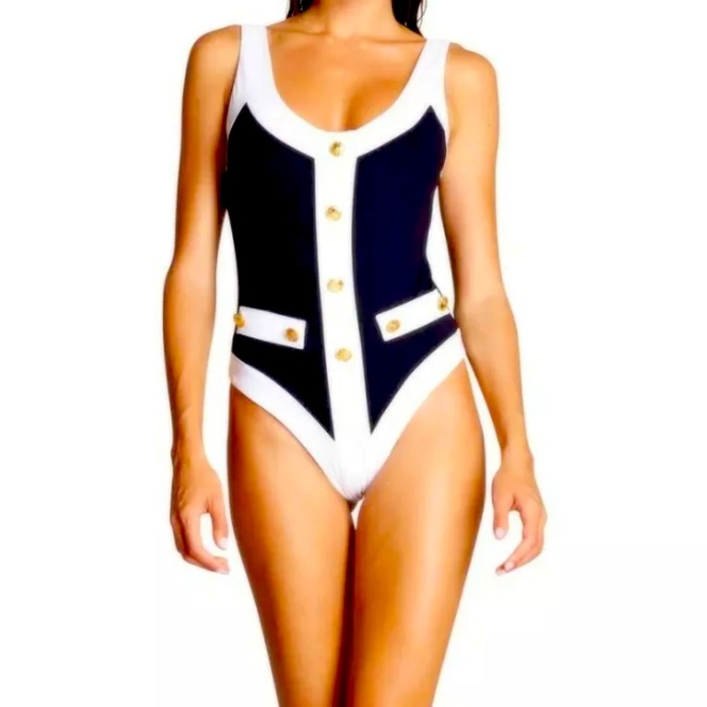 Caroline Constas Black Combo Sailor One Piece Suit Size Small NEW Never Worn